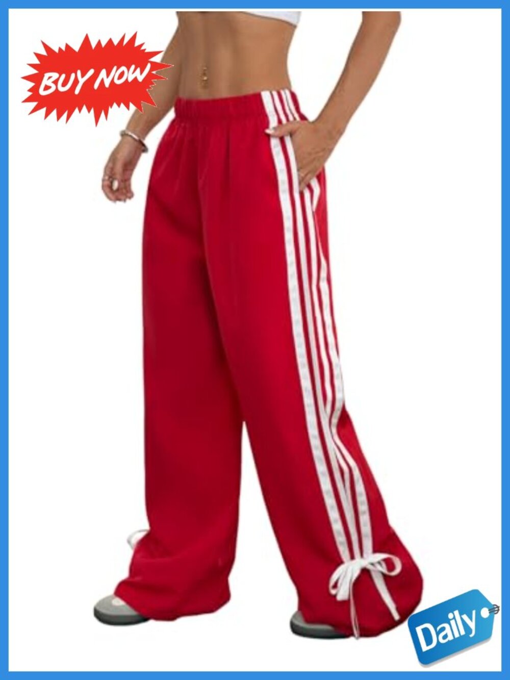 Wide Leg Striped Track Pants Drawstring Cargo Streetwear